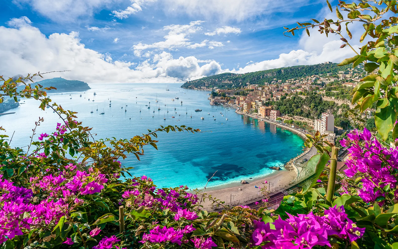 Bird's eye view of the French Riviera coast in Villefranche-sur-Mer, Nice region, France
