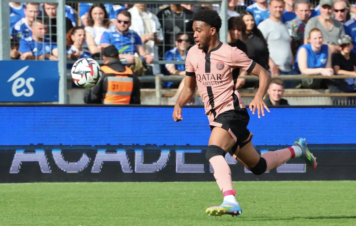 Ibrahim Mbaye during the Ligue 1 match between RC Strasbourg Alsace and Paris Saint-Germain.